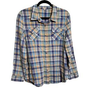 Reba Top L Plaid Pearl Snap Button Up Roll Tab Sleeve Western Cowgirl NWT